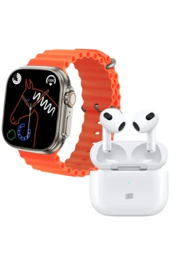 Klack® S8ultra Orange Smartwatch® Sport Pack E Auscultadores Klack® Pro 6s Bluetooth