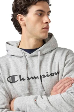 Moletom Champion Cinza Com Capuz Com Logo Estampado Grande