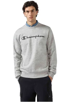 Moletom Champion Cinza Com Estampa Grande E Gola Redonda