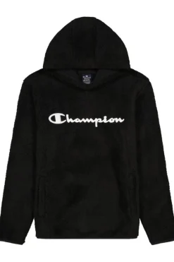 Moletom De Lã Preto Champion Com Capuz De Lã Com Logotipo Grande
